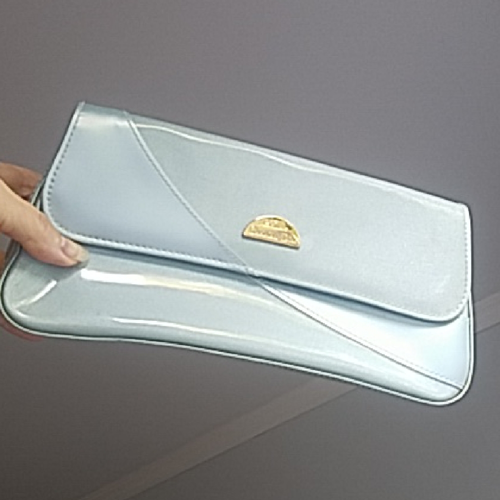 Christian Dior Retro Baby Blue Faux Patent Leather Cosmetic Clutch Bag
